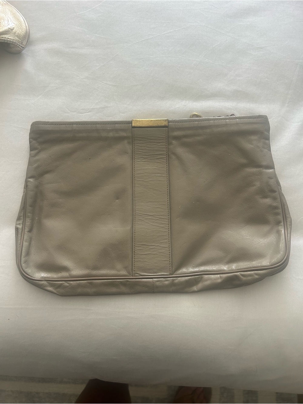 Classic Neutral Leather Clutch - Taupe